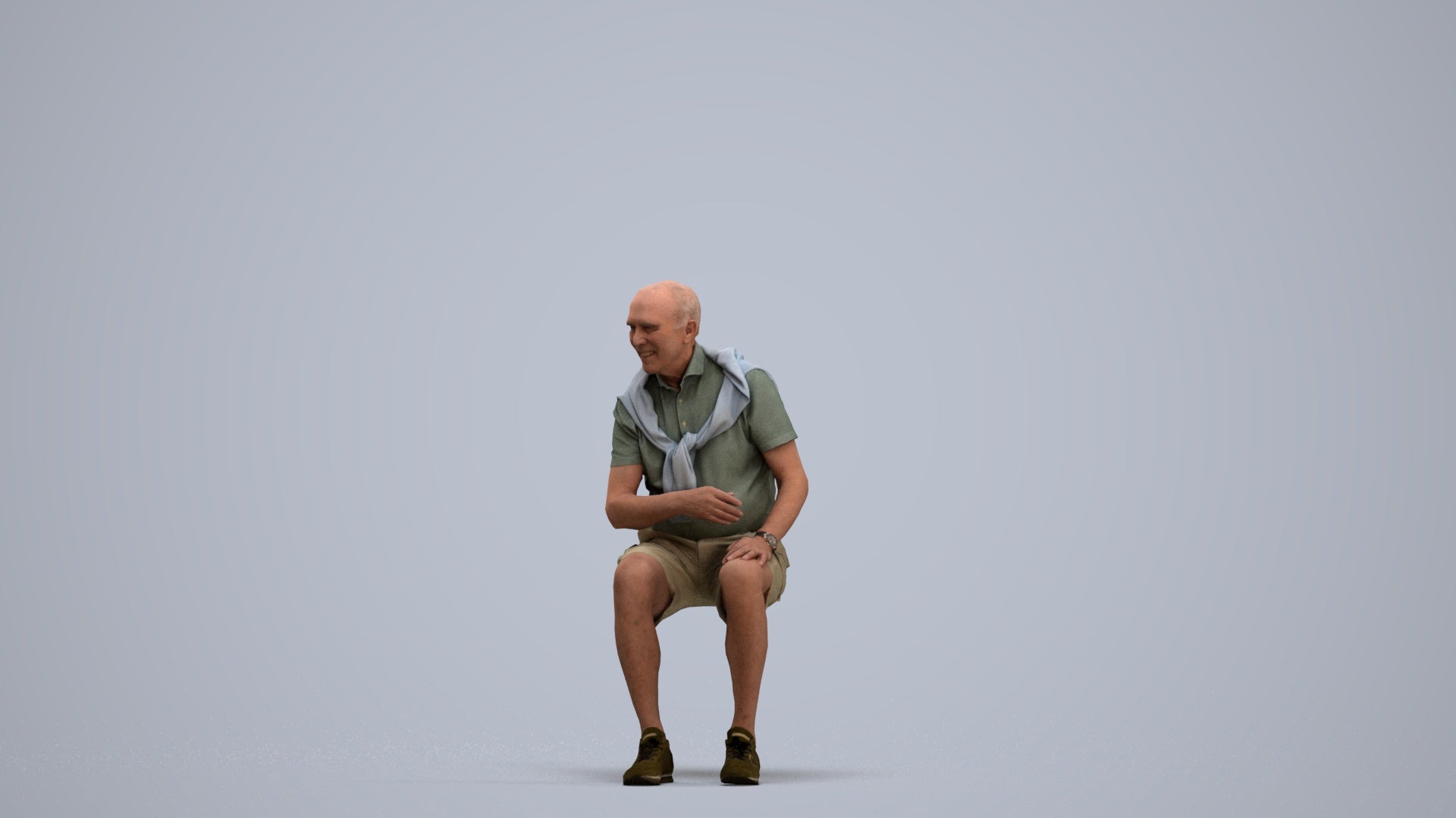 scanned 3D senior man casual sitting, photogrammetry people for Enscape and V-Ray, standing pose render