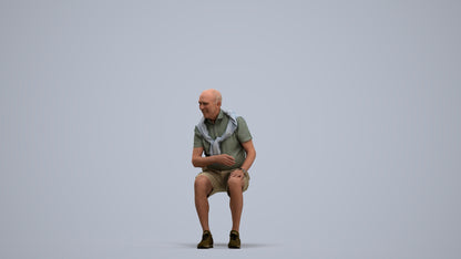 scanned 3D senior man casual sitting, photogrammetry people for Enscape and V-Ray, standing pose render