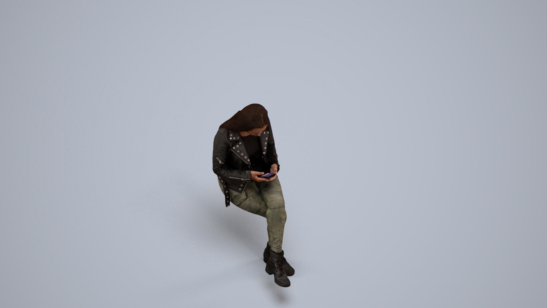 realistic 3D people woman casual sitting, render-ready for V-Ray and Corona, FBX OBJ, back view render