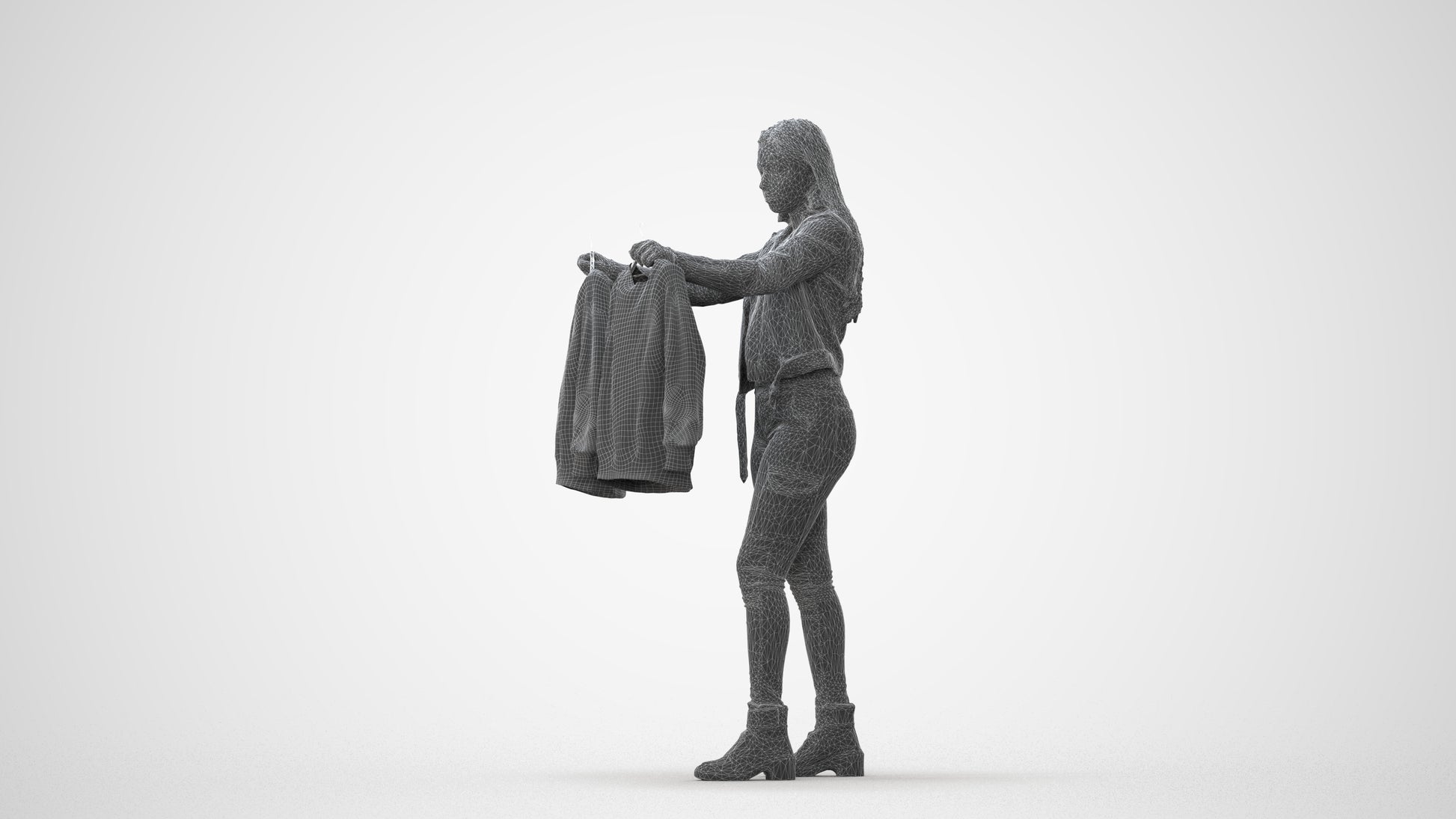 realistic 3D woman casual shopping, scanned archviz people for Blender and 3ds Max, square thumbnail