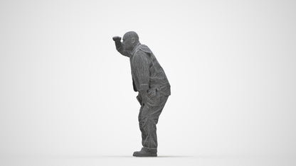 realistic 3D senior man standing, scanned archviz people for Blender and 3ds Max, wireframe back view