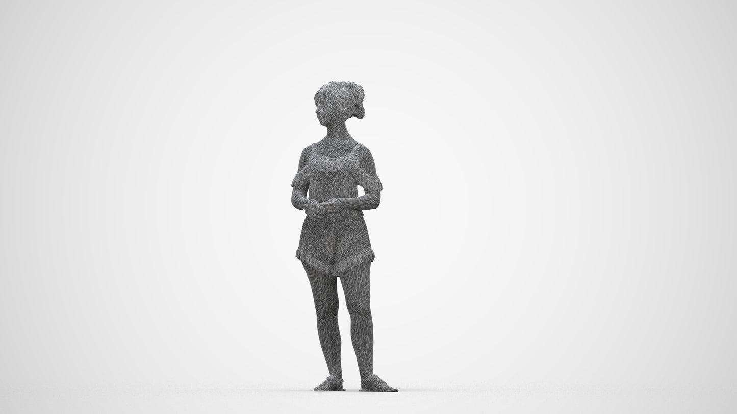 3D scanned girl kids casual, photorealistic archviz people for Enscape and SketchUp, wireframe back view