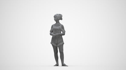3D scanned girl kids casual, photorealistic archviz people for Enscape and SketchUp, wireframe back view