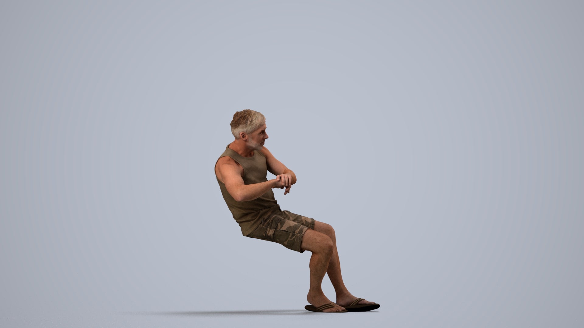 3D scanned man sitting casual, photorealistic archviz people for Enscape and SketchUp, side view render