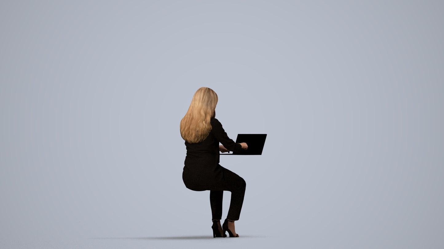 scanned 3D woman business sitting, photogrammetry people for Enscape and V-Ray, side view render