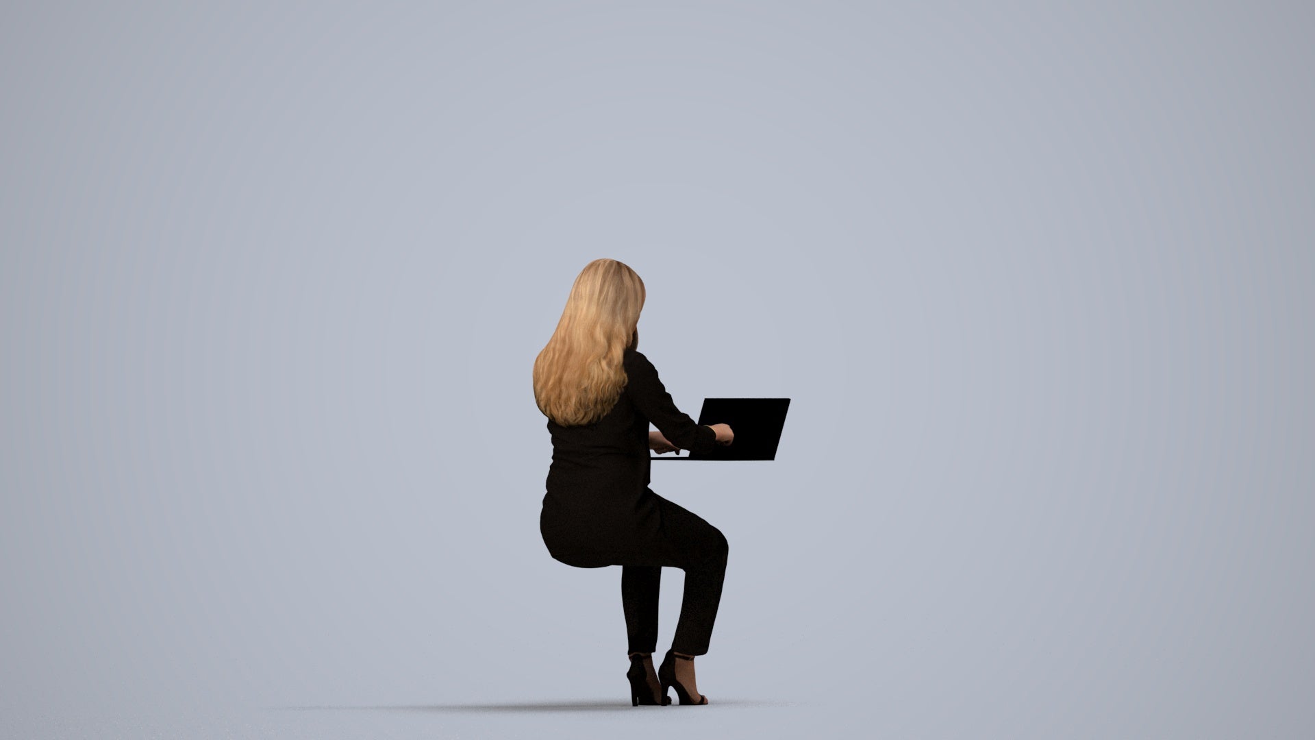 scanned 3D woman business sitting, photogrammetry people for Enscape and V-Ray, side view render
