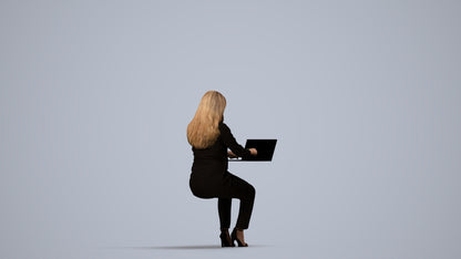 scanned 3D woman business sitting, photogrammetry people for Enscape and V-Ray, side view render