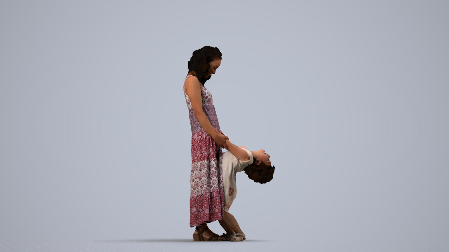 3D human model girl casual kids, photogrammetry scanned person for archviz, side view render