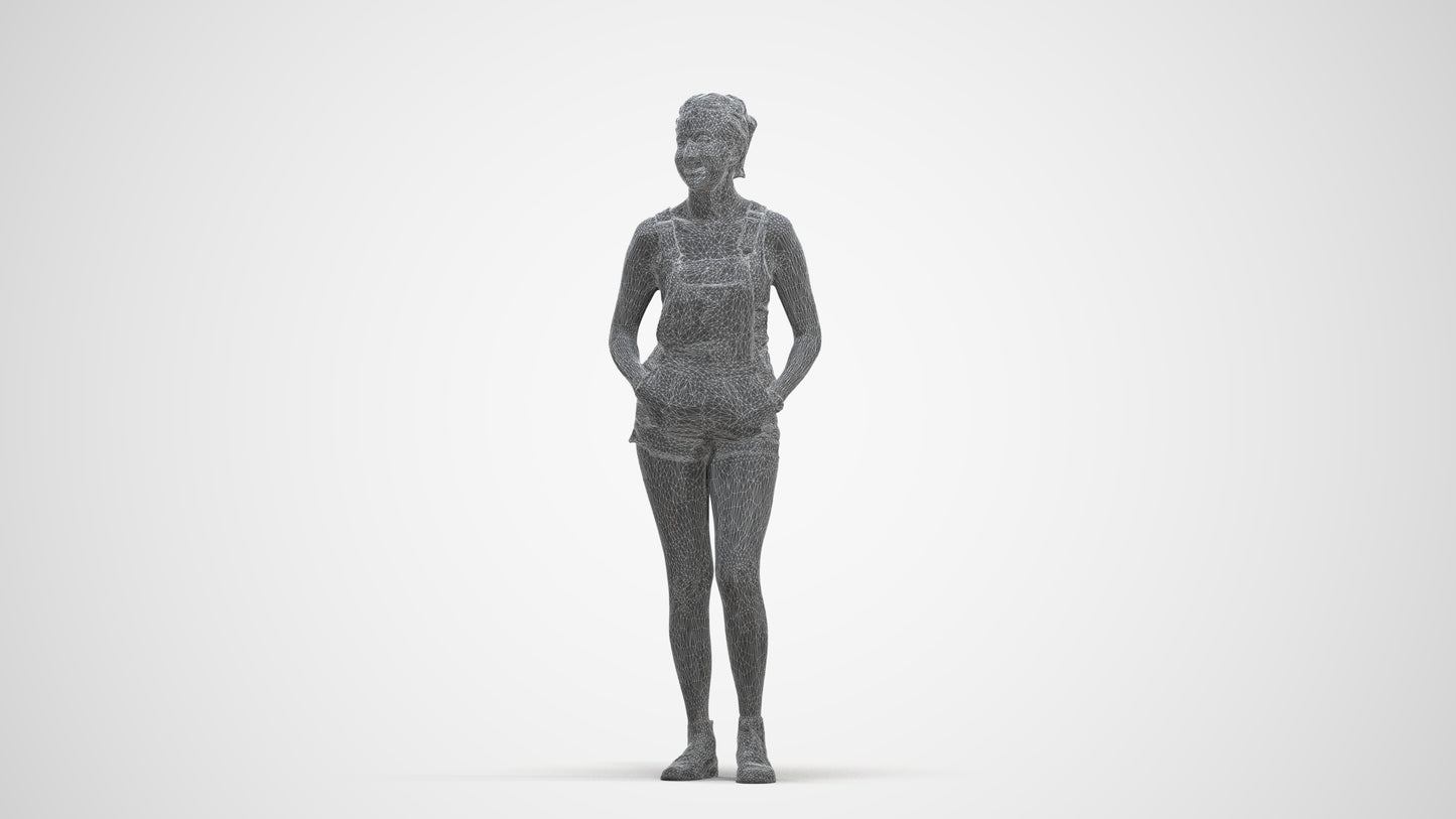 3D people model woman casual standing, scanned human for 3ds Max rendering, three-quarter front view render