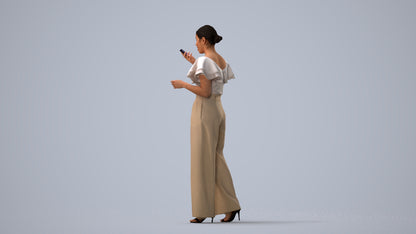 photogrammetry 3D woman business walking, realistic human model archviz FBX, three-quarter view render