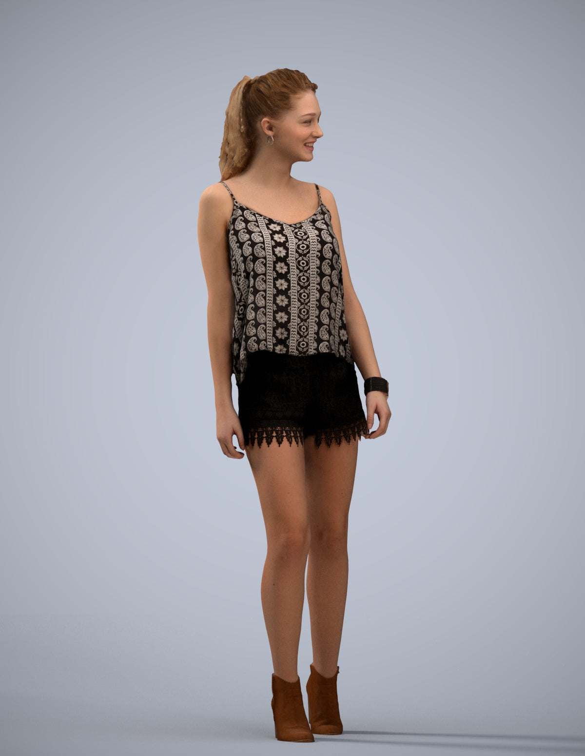 scanned 3D girl casual walking, photogrammetry people for Enscape and V-Ray