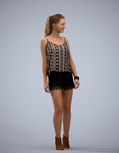 scanned 3D girl casual walking, photogrammetry people for Enscape and V-Ray