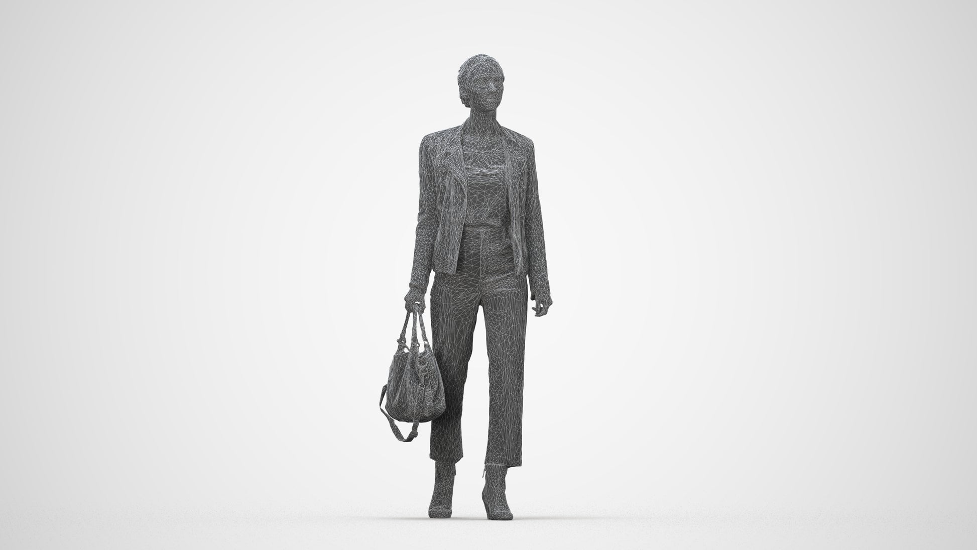 realistic 3D people woman business walking, render-ready for V-Ray and Corona, FBX OBJ, wireframe back view