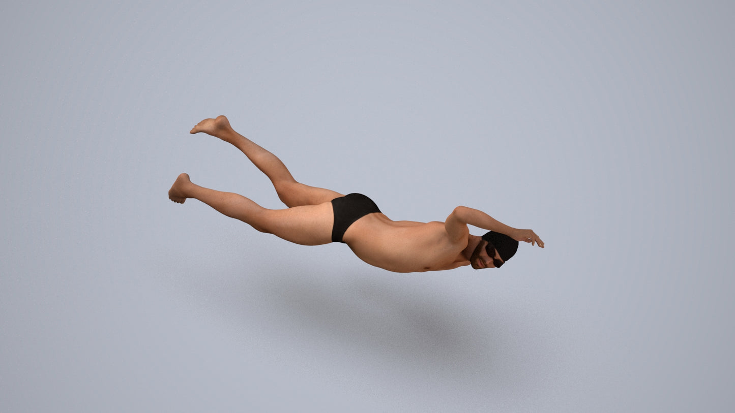 realistic 3D people man sport pool, render-ready for V-Ray and Corona, FBX OBJ, back view render