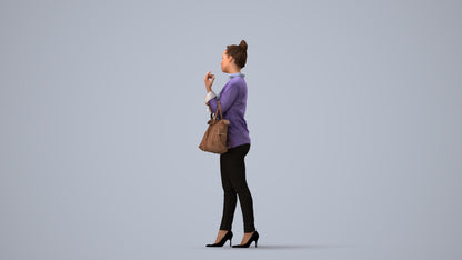 realistic 3D woman business standing, scanned archviz people for Blender and 3ds Max, three-quarter view render