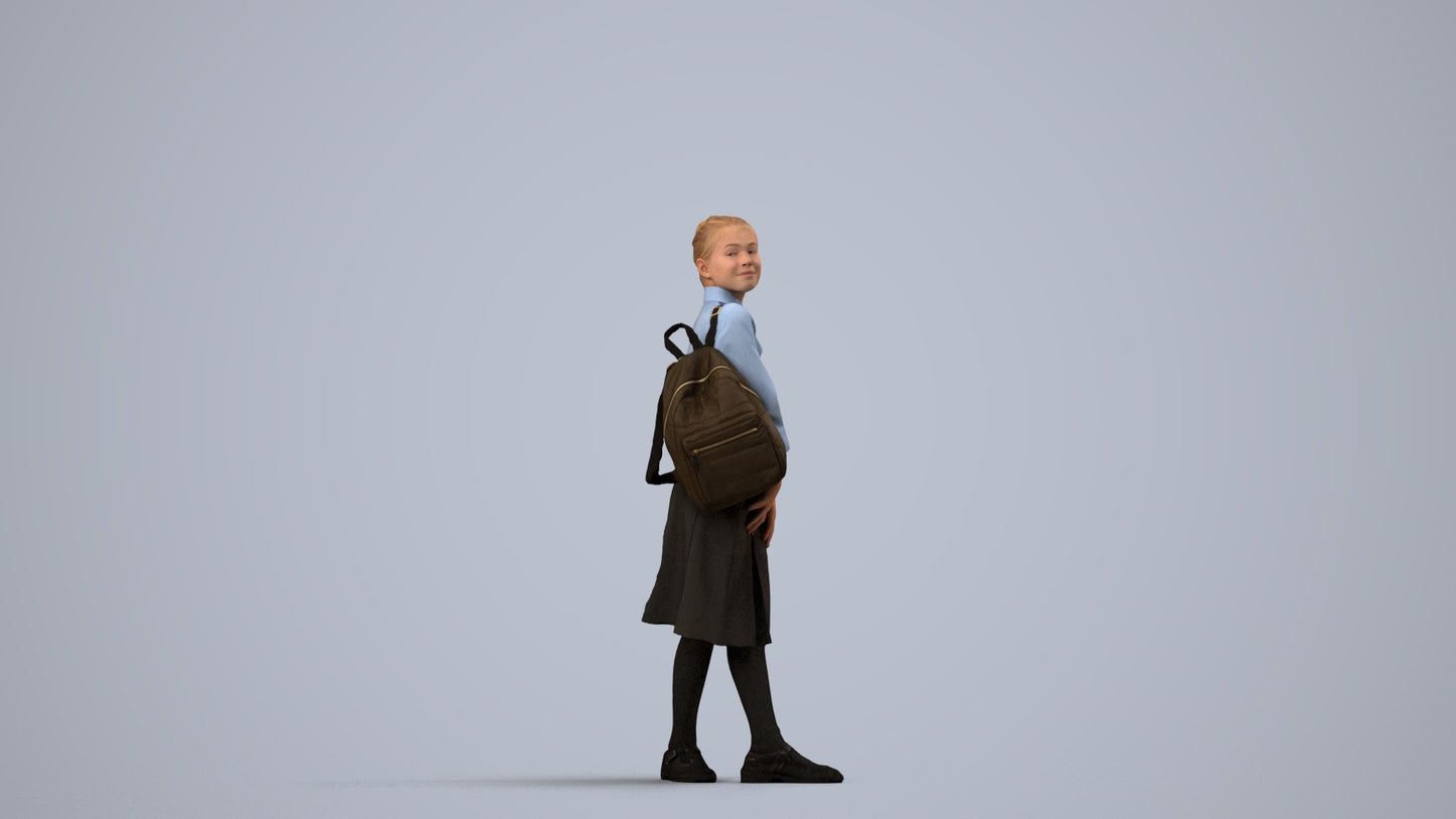 3D people model girl kids, scanned human for 3ds Max rendering, side view render