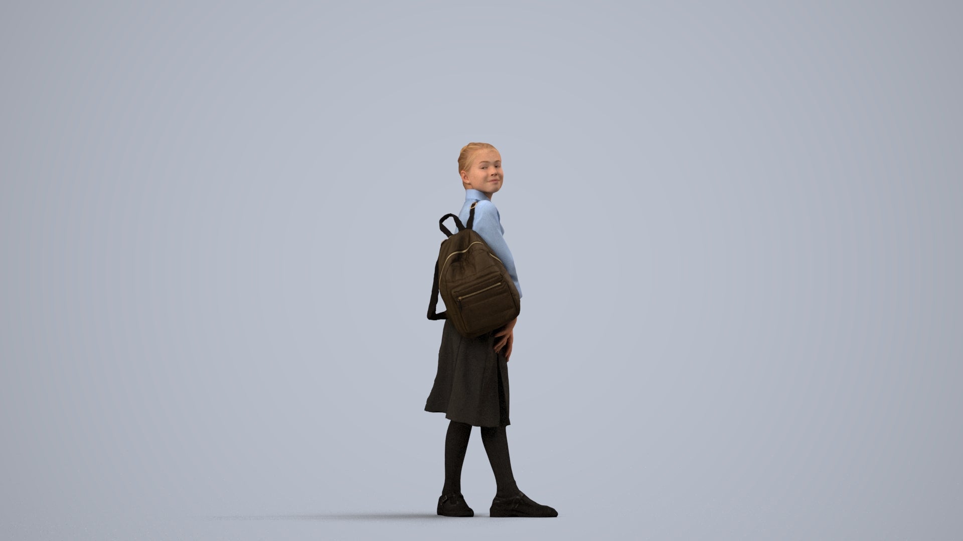 3D people model girl kids, scanned human for 3ds Max rendering, side view render
