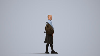 3D people model girl kids, scanned human for 3ds Max rendering, side view render