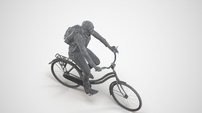 realistic 3D human boy business cycling, archviz people FBX OBJ for Blender, wireframe three-quarter view