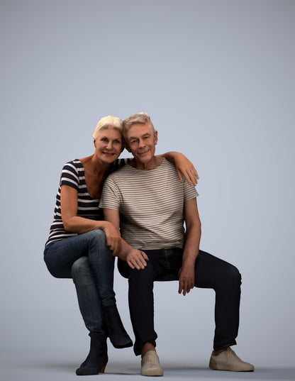 3D people model senior woman casual couple, scanned human for 3ds Max rendering