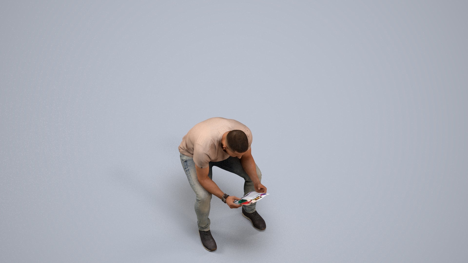 realistic 3D human man casual sitting, archviz people FBX OBJ for Blender, back view render