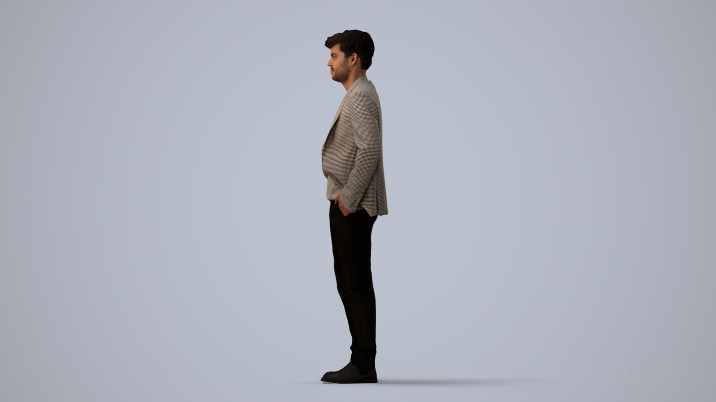3D scanned man business, photorealistic archviz people for Enscape and SketchUp, three-quarter view render