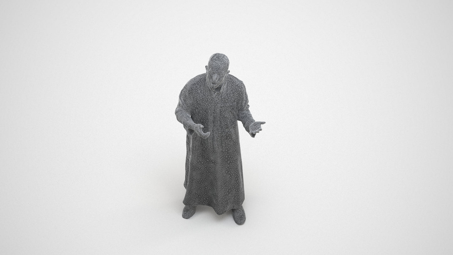 realistic 3D human man standing, archviz people FBX OBJ for Blender, wireframe three-quarter view