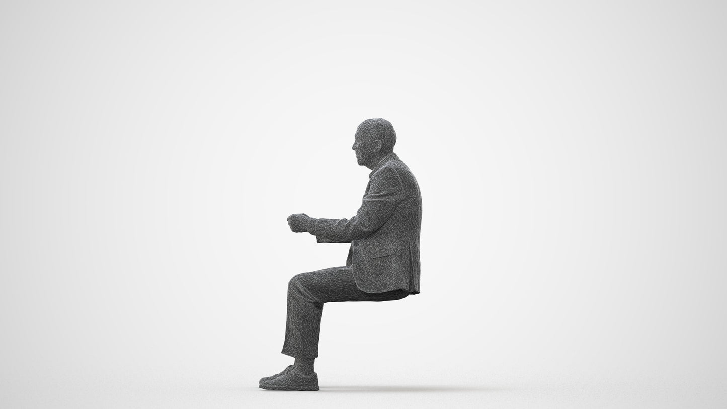 photogrammetry 3D senior man business driving, realistic human model archviz FBX, square thumbnail
