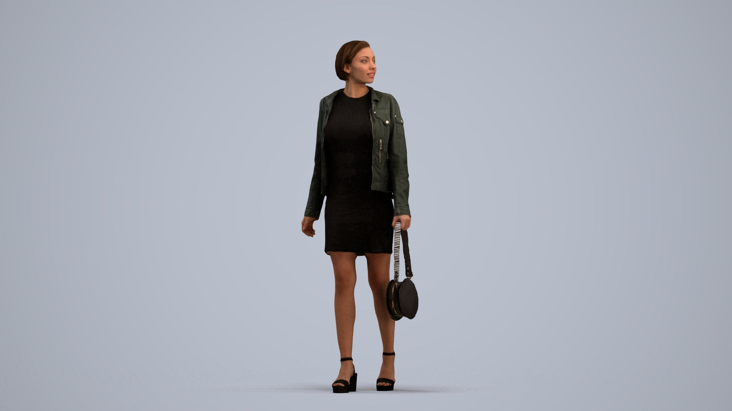 3D scanned woman walking casual, photorealistic archviz people for Enscape and SketchUp, standing pose render