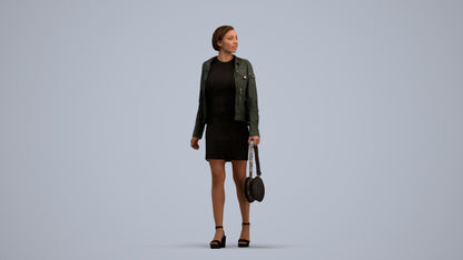 3D scanned woman walking casual, photorealistic archviz people for Enscape and SketchUp, standing pose render