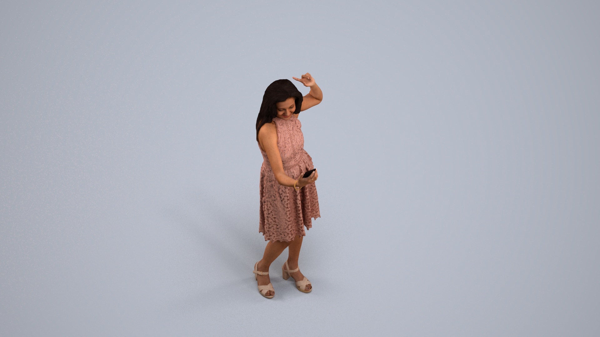 scanned 3D woman formal standing, photogrammetry people for Enscape and V-Ray, back view render