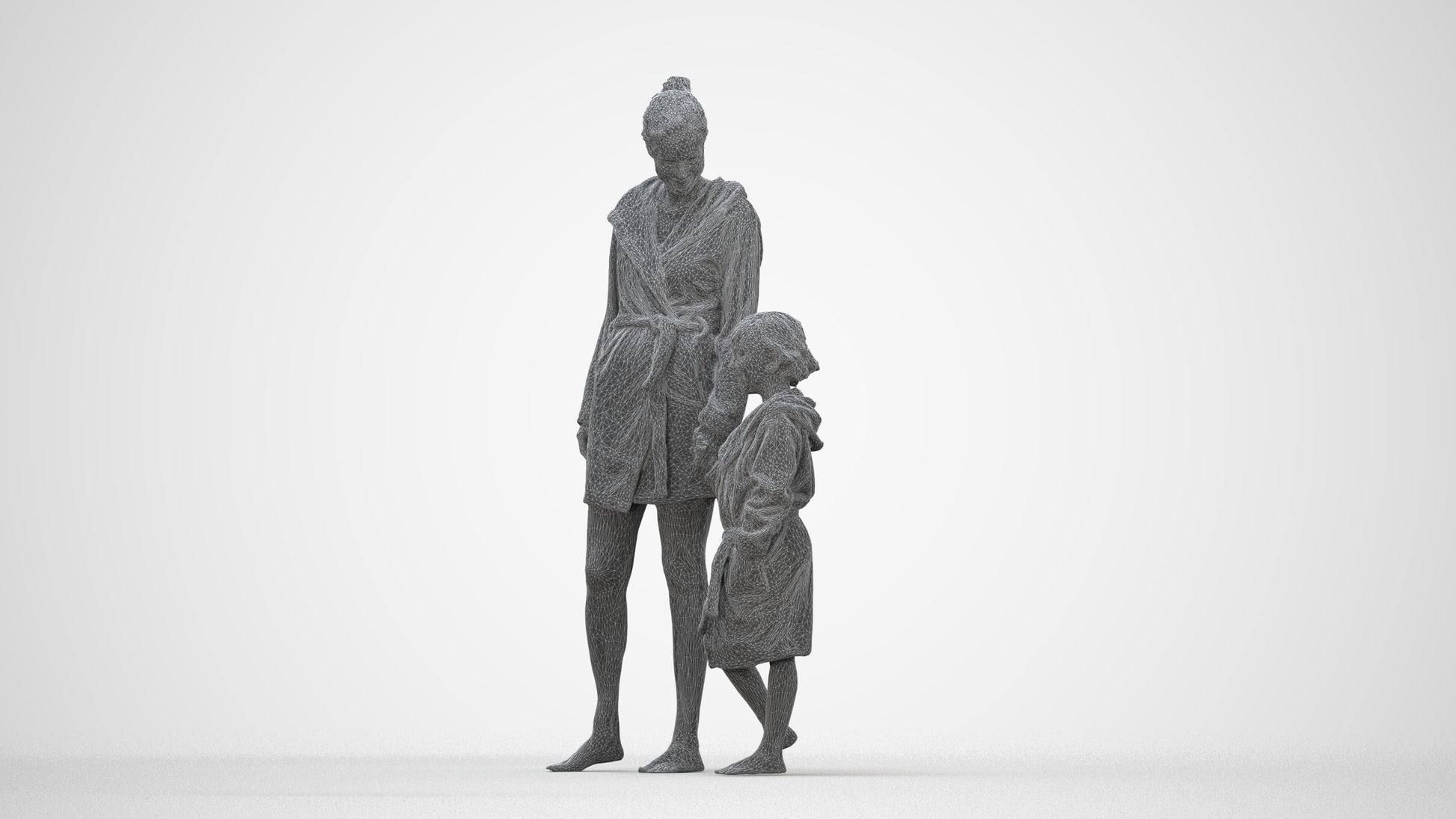 realistic 3D human girl casual kids, archviz people FBX OBJ for Blender, wireframe back view