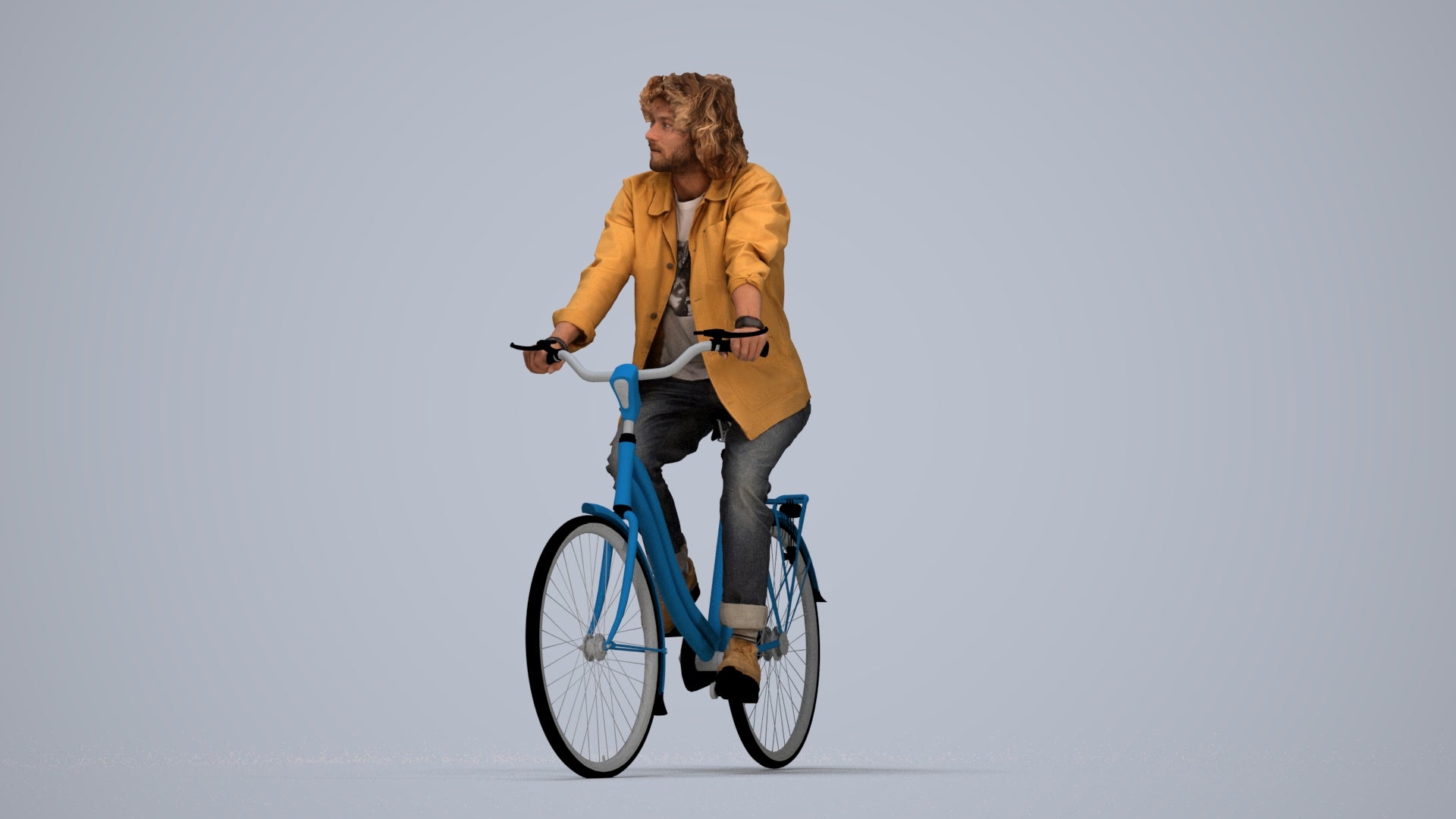 scanned 3D man casual cycling, photogrammetry people for Enscape and V-Ray, top-down view render