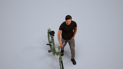 realistic 3D man casual cycling, scanned archviz people for Blender and 3ds Max, back view render