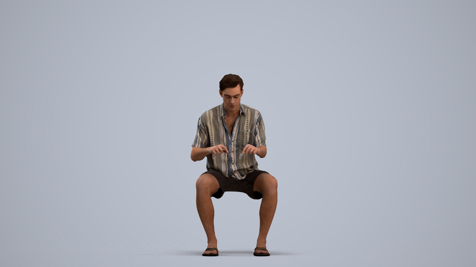 3D human model man casual sitting, photogrammetry scanned person for archviz, standing pose render