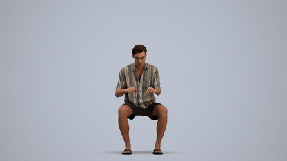3D human model man casual sitting, photogrammetry scanned person for archviz, standing pose render