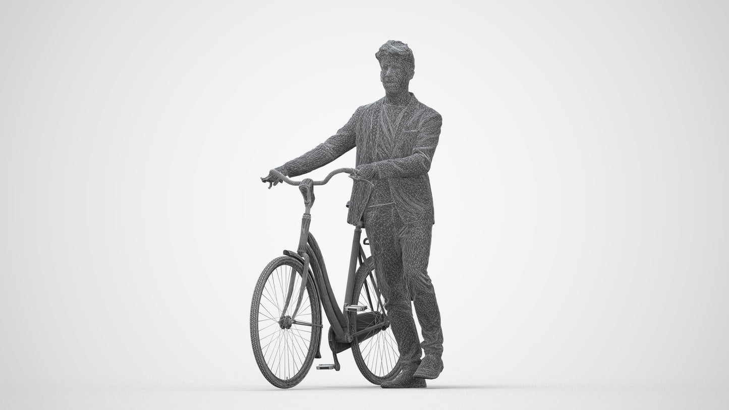 realistic 3D people man casual cycling, render-ready for V-Ray and Corona, FBX OBJ, wireframe back view