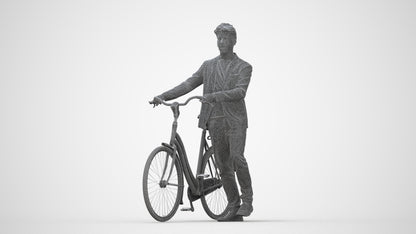 realistic 3D people man casual cycling, render-ready for V-Ray and Corona, FBX OBJ, wireframe back view