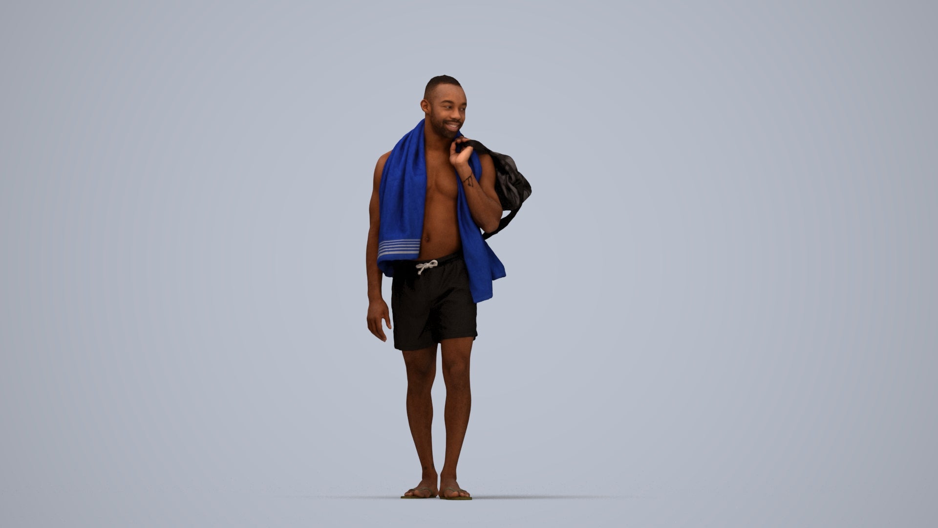 realistic 3D human man pool, archviz people FBX OBJ for Blender, top-down view render