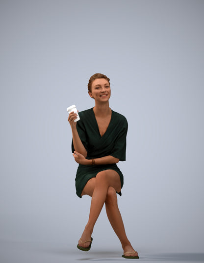 3D people model woman casual sitting, scanned human for 3ds Max rendering