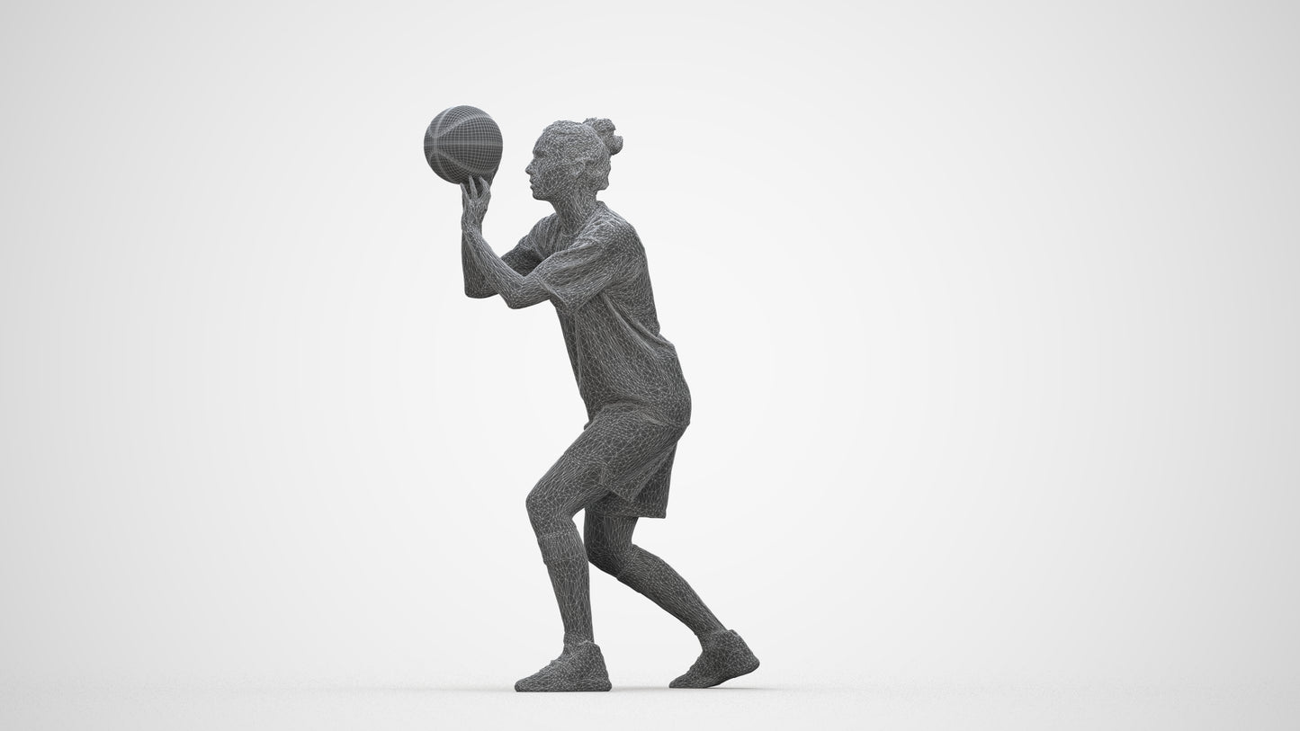 3D human model woman sport, photogrammetry scanned person for archviz, wireframe back view
