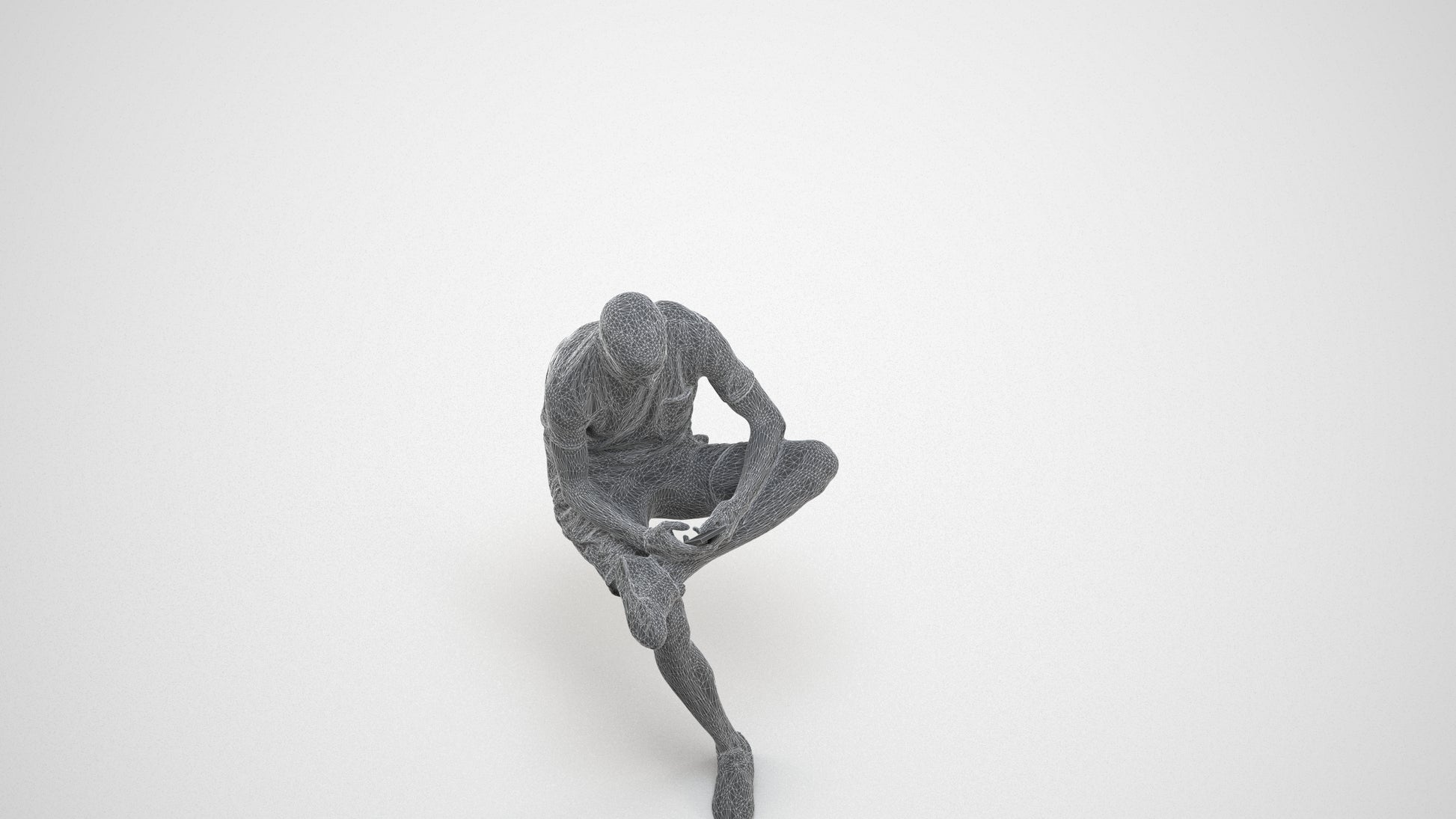 3D scanned man sitting casual, photorealistic archviz people for Enscape and SketchUp, wireframe three-quarter view
