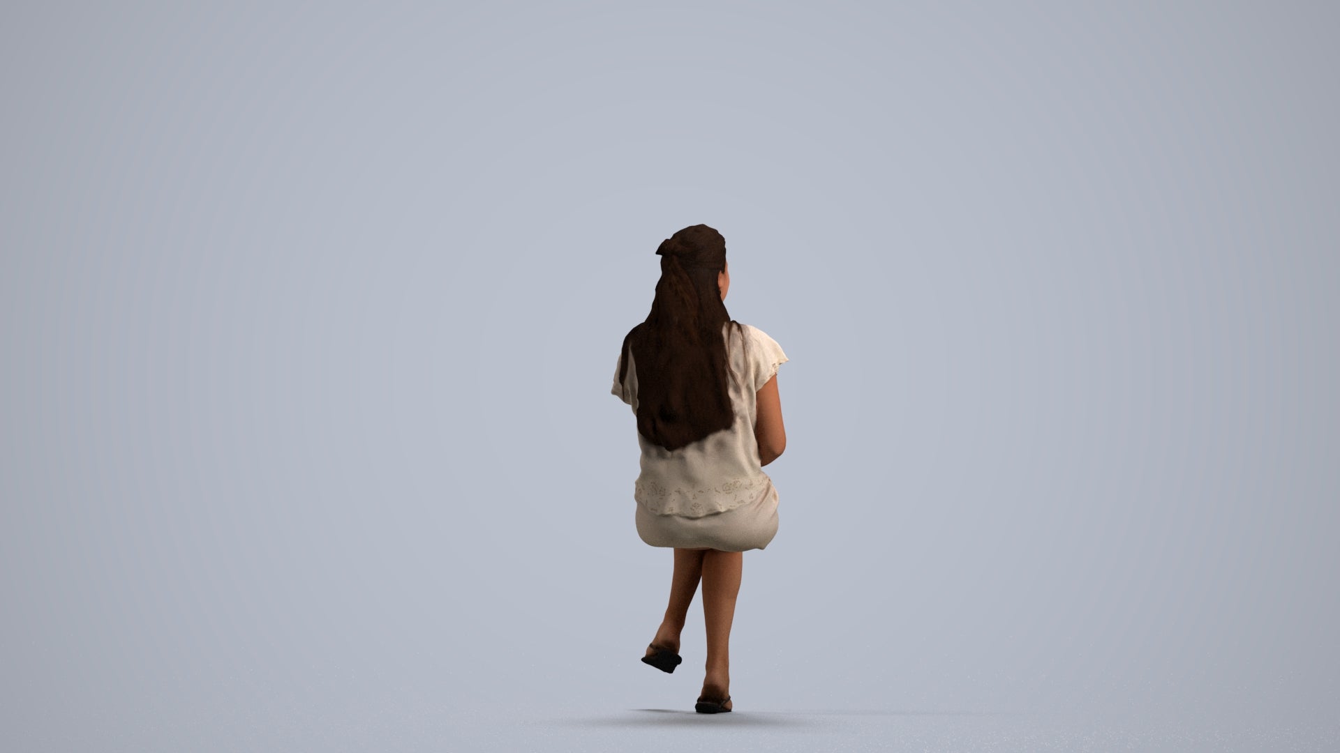 photogrammetry 3D woman casual sitting, realistic human model archviz FBX, front view render