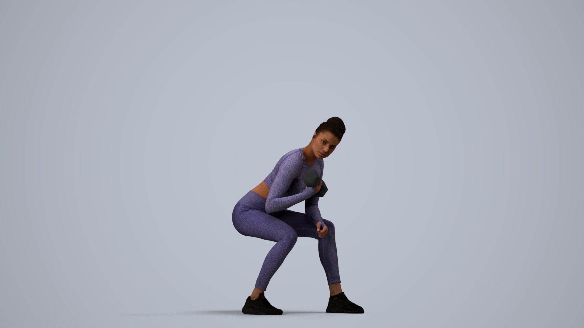 realistic 3D human woman sport, archviz people FBX OBJ for Blender, side view render