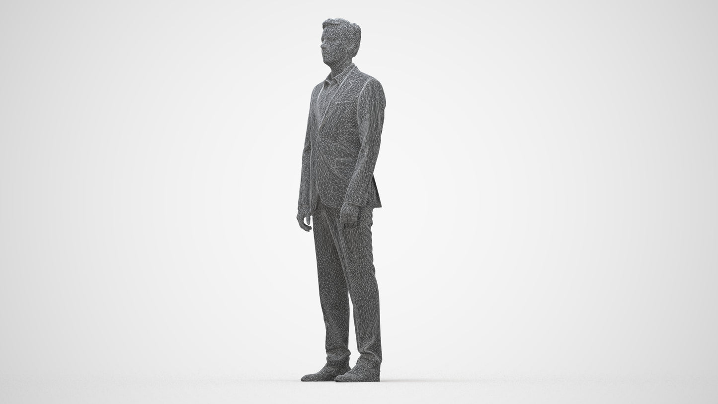 3D people model man business, scanned human for 3ds Max rendering, wireframe back view