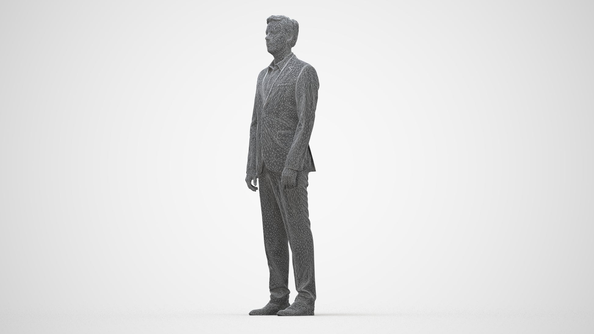 3D people model man business, scanned human for 3ds Max rendering, wireframe back view