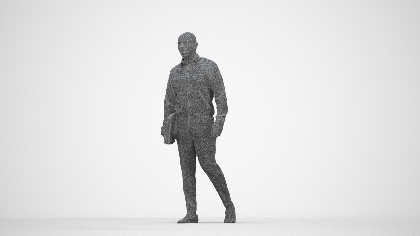 3D scanned man business, photorealistic archviz people for Enscape and SketchUp, wireframe back view
