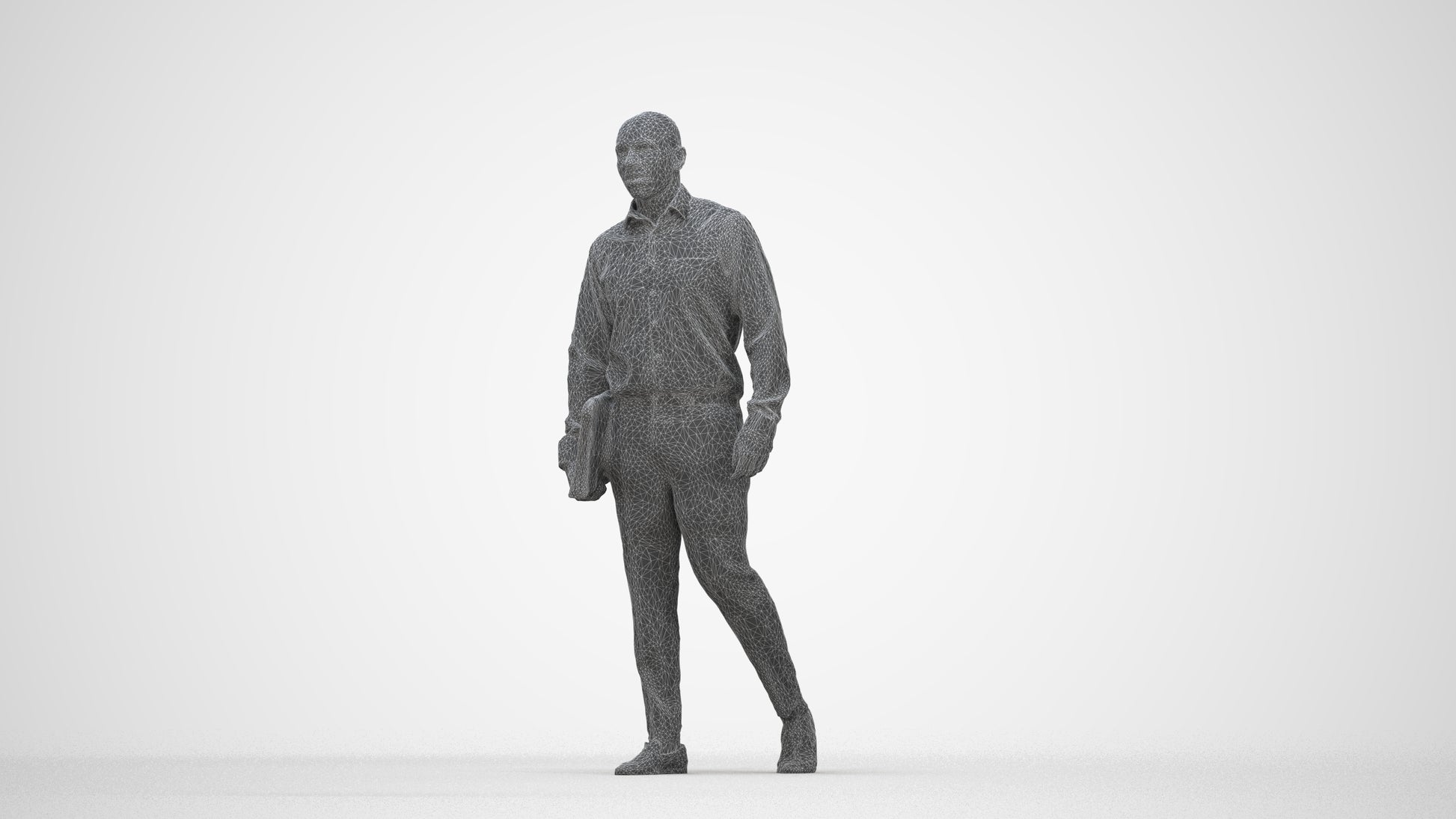 3D scanned man business, photorealistic archviz people for Enscape and SketchUp, wireframe back view