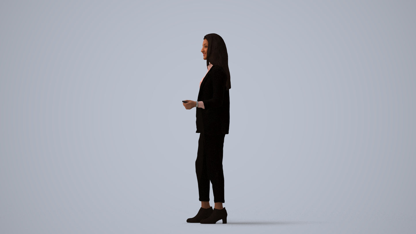 realistic 3D woman business, scanned archviz people for Blender and 3ds Max, three-quarter view render