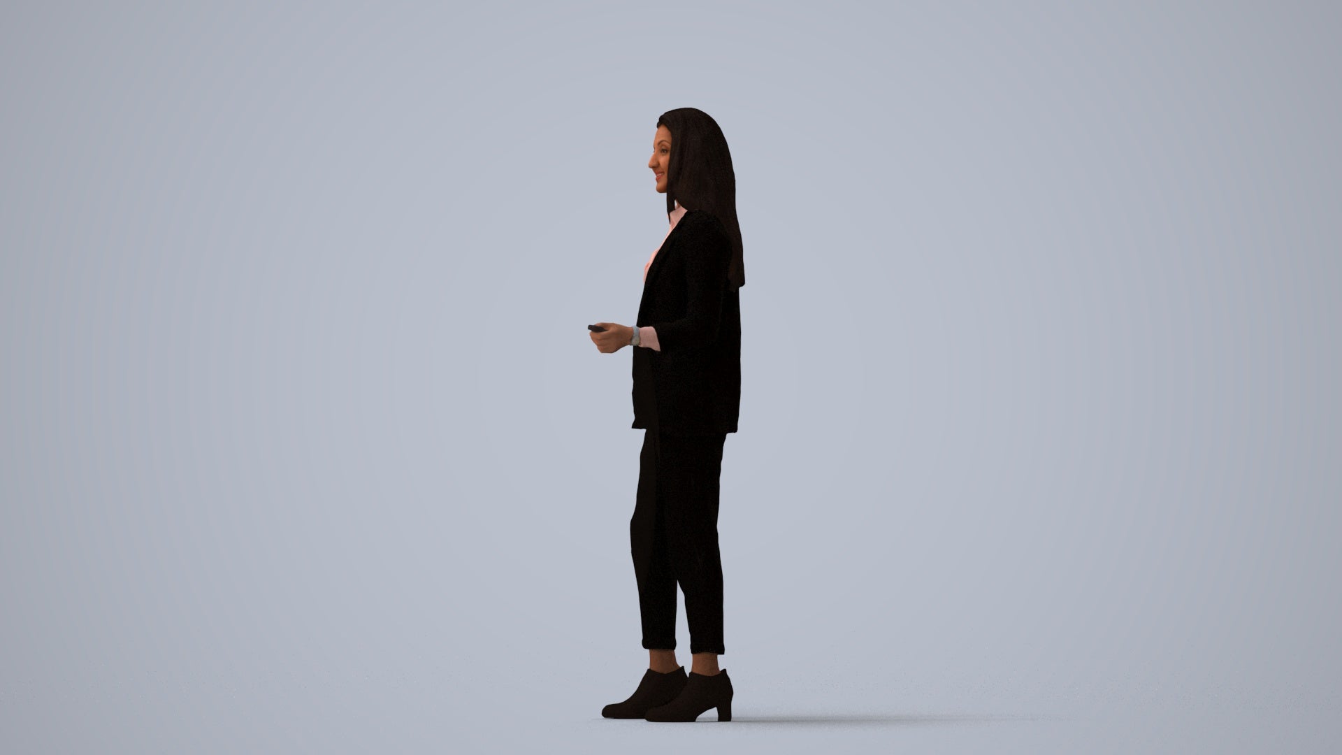 realistic 3D woman business, scanned archviz people for Blender and 3ds Max, three-quarter view render